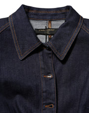 Dolce & Gabbana Dark Blue Cotton Collared Denim Coat Jacket
