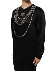 Dolce & Gabbana Black Crystal DG Necklace Sweatshirt Sweater