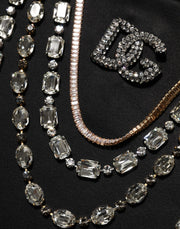 Dolce & Gabbana Black Crystal DG Necklace Sweatshirt Sweater