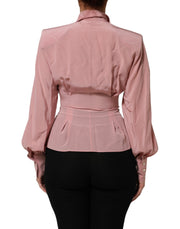 Dolce & Gabbana Pink Silk Collared Long Sleeves Blouse Top