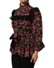 Dolce & Gabbana Black Floral Print Long Sleeve Blouse Top