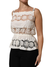 Dolce & Gabbana White Poplin Openwork Embroidery Tank Top