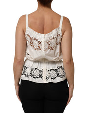 Dolce & Gabbana White Poplin Openwork Embroidery Tank Top