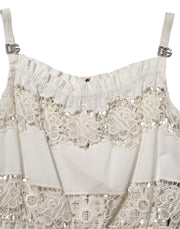 Dolce & Gabbana White Poplin Openwork Embroidery Tank Top