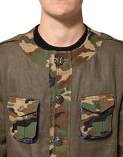 Dolce & Gabbana Brown Camouflage Linen Button Down Jacket
