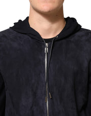 Dolce & Gabbana Black Leather Full Zip Hooded Blouson Jacket