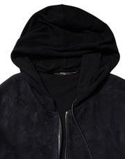 Dolce & Gabbana Black Leather Full Zip Hooded Blouson Jacket