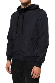 Dolce & Gabbana Blue Logo Tape Hooded Full Zip Bomber Jacket