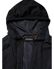 Dolce & Gabbana Blue Logo Tape Hooded Full Zip Bomber Jacket