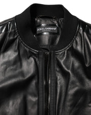 Dolce & Gabbana Black Leather Nylon FullZip Blouson Jacket
