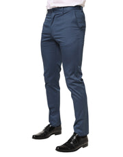 Dolce & Gabbana Blue Cotton Mid Waist Dress Men Trouser Pants