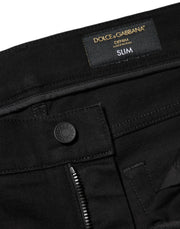 Dolce & Gabbana Black Cotton Mid Waist Skinny Men Denim Jeans
