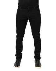 Dolce & Gabbana Black Cotton Mid Waist Skinny Men Denim Jeans