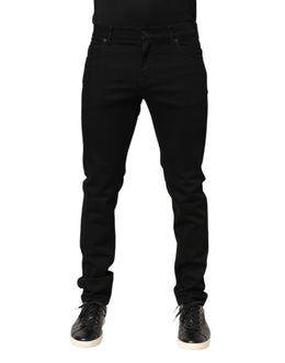 Dolce & Gabbana Black Cotton Mid Waist Skinny Men Denim Jeans