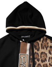 Dolce & Gabbana Black Leopard Logo Hooded Sweatshirt Sweater