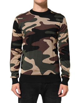 Dolce & Gabbana Multicolor Camouflage Crew Neck Men Pullover Sweater