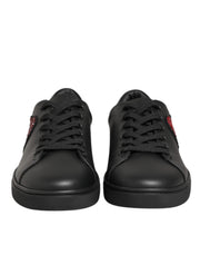 Dolce & Gabbana Black Leather Crystal Heart Sneakers  Shoes