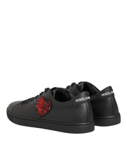Dolce & Gabbana Black Leather Crystal Heart Sneakers  Shoes