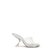 Amina Muaddi Silver Calf Leather Bos Taurus Stiletto Heel Sandals
