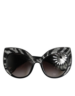 Dolce & Gabbana Black Silver Sequin Butterfly Polarized Sunglasses