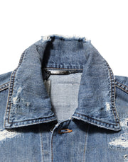 Dolce & Gabbana Blue Cotton Tattered Denim Blouson Jacket