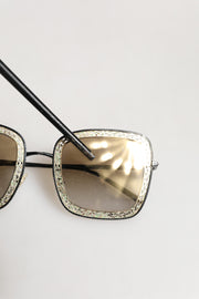 Dolce & Gabbana DG2225 Black Gold Lace Frame Brown Gradient Sunglasses