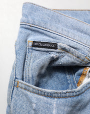 Dolce & Gabbana Blue Cotton Distressed Slim Fit Denim Jeans