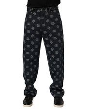 Dolce & Gabbana Blue Logo Print Straight Denim Men Jeans