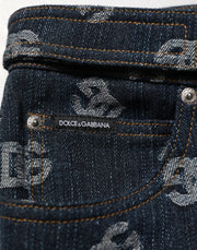 Dolce & Gabbana Blue Logo Print Straight Denim Men Jeans
