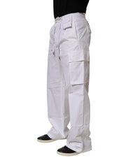 Dolce & Gabbana White Linen Straight Cargo Men Trouser Pants