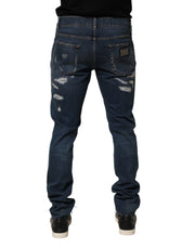 Dolce & Gabbana Blue Tattered Cotton Skinny Men Denim Jeans