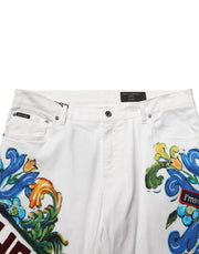 Dolce & Gabbana White Graffiti Print Skinny GOLD Denim Jeans
