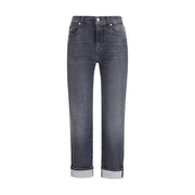 7FOR Black Cotton Relaxed Fit Jeans