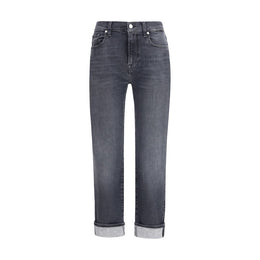 7FOR Black Cotton Relaxed Fit Jeans