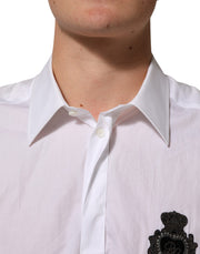 Dolce & Gabbana White Cotton MARTINI DG Patch Dress Shirt
