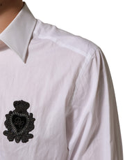 Dolce & Gabbana White Cotton MARTINI DG Patch Dress Shirt