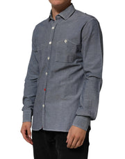 AGLINI Blue Denim Regular Fit Collared Long Sleeve Casual Shirt