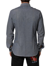 AGLINI Blue Denim Regular Fit Collared Long Sleeve Casual Shirt