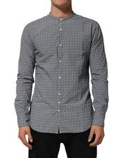 AGLINI Gray Polka Dot Cotton Button Down Long Sleeves Shirt