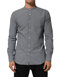 AGLINI Gray Polka Dot Cotton Button Down Long Sleeves Shirt