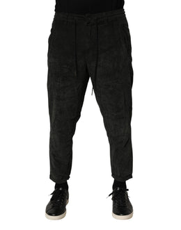 Dondup Black Mid Waist Cropped Corduroy Men Trouser Pants