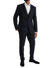 Dolce & Gabbana Blue Wool MARTINI 1 Button Men 3 Piece Suit