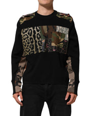 Dolce & Gabbana Black Patchwork Crew Neck Pullover Sweater
