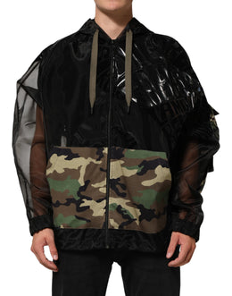 Dolce & Gabbana Black Camouflage Hooded Men Full Zip Sweater