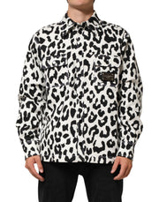 Dolce & Gabbana Black White Leopard Denim Blouson Sweater