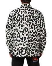 Dolce & Gabbana Black White Leopard Denim Blouson Sweater