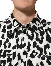Dolce & Gabbana Black White Leopard Denim Blouson Sweater