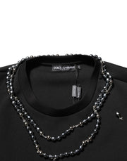 Dolce & Gabbana Black Polyester Necklace Embellished T-shirt