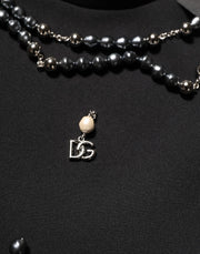 Dolce & Gabbana Black Polyester Necklace Embellished T-shirt