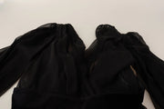Dolce & Gabbana Black Silk Tulle Long Sleeve V-neck Dress